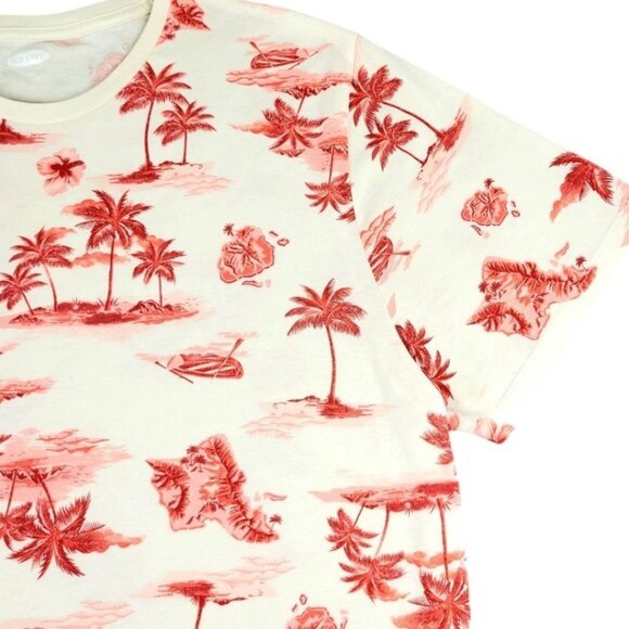 Mens XXL Old Navy Soft Washed Casual Hawaiian Palm Tree T-Shirt White Summer Tee - Picture 5 of 8